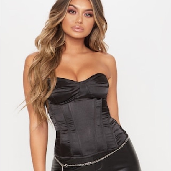 NWT Prettylittlething Black Satin Corset - Picture 2 of 2